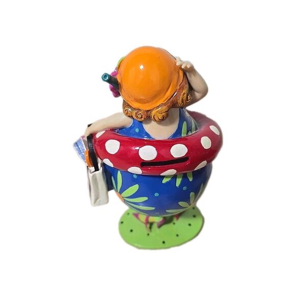 Retro Beach Woman Wearing FloatyW/Beach Bag Bright Colorful Coin Bank **READ** - Picture 4 of 12